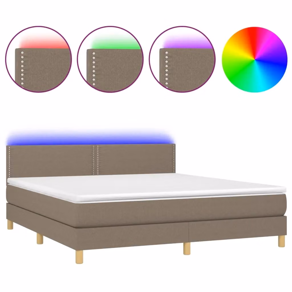 Letto a Molle con Materasso e LED vidaXL in Tessuto Tortora L/P/H: 180 x 200 cm – 2