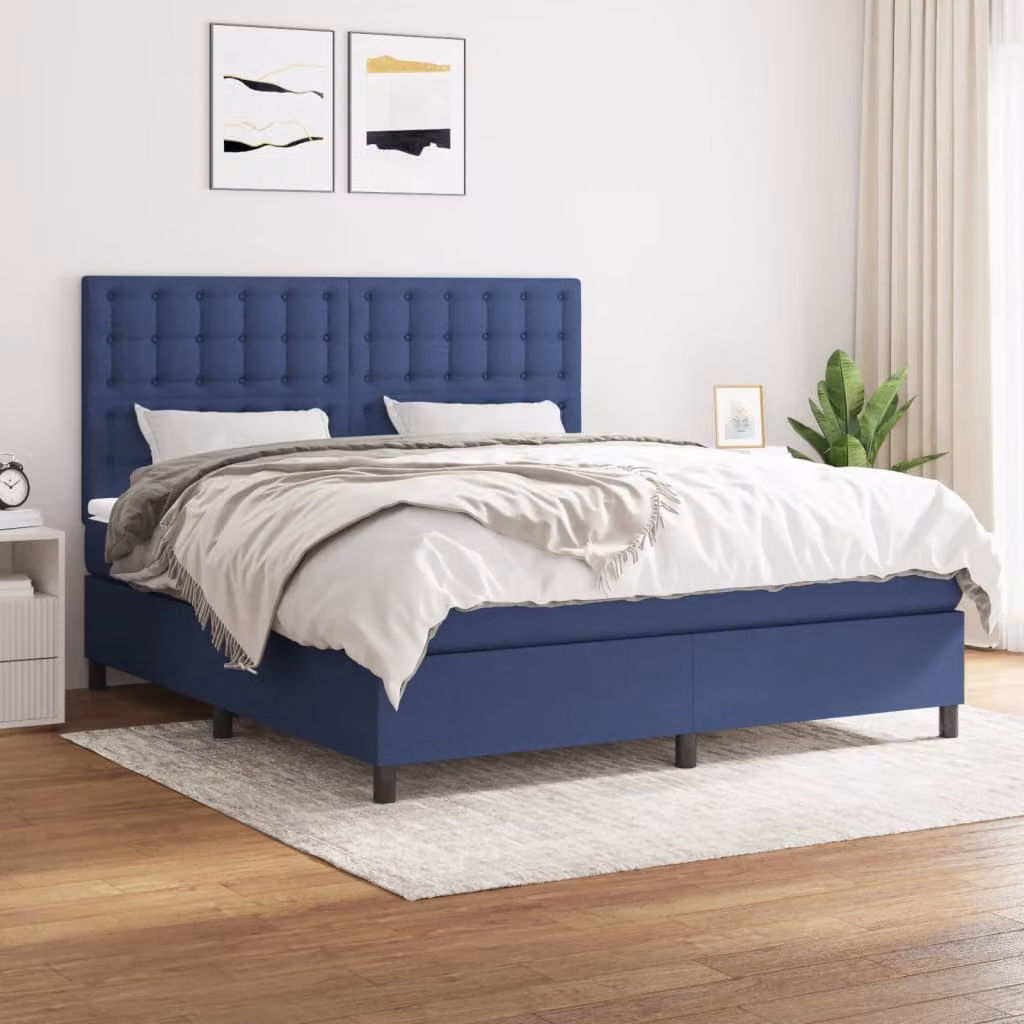 vidaXL Letto Ibrido con Giroletto a Molle e Materasso a Tasche Blu e Bianco L/P: 180 x 200 cm