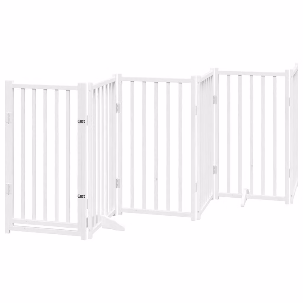 Cancello Cani Pieghevole Bianco 6 Pannelli 300cm Massello Abete
