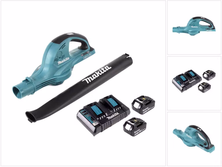 Makita DUB 361 2x soffiatore a batteria da 18 V / 36 V + 2x batteria Makita BL 1860 6 Ah / 6000 mAh + caricabatterie Makita DC 18 RD 2 volte