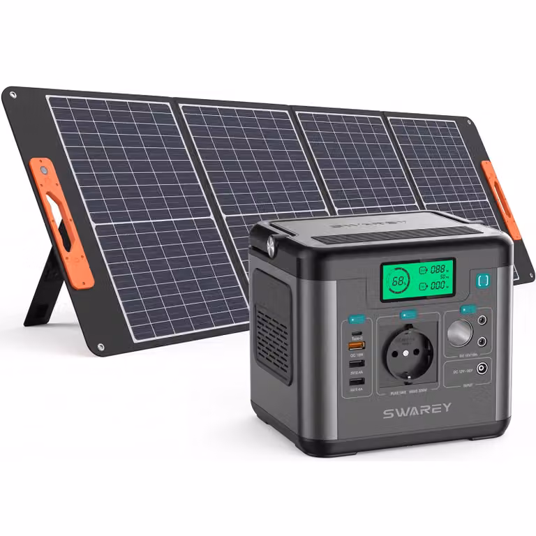 generatore solare Power Station da 300W (600W di picco) con pannello solare da 100W, 222Wh PD 65W USB-C