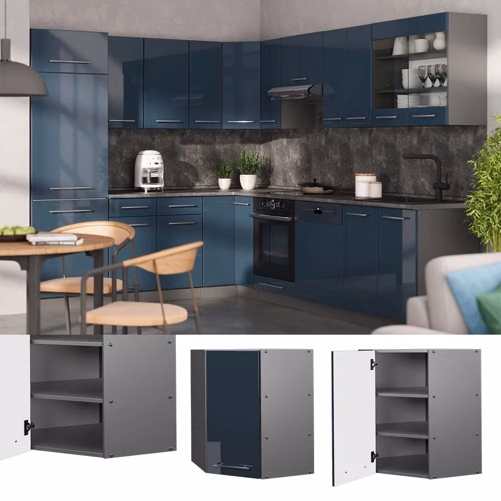 Mobile angolare da cucina Fame-Line Vicco Blu scuro lucido e Antracite L: 57 cm – 2