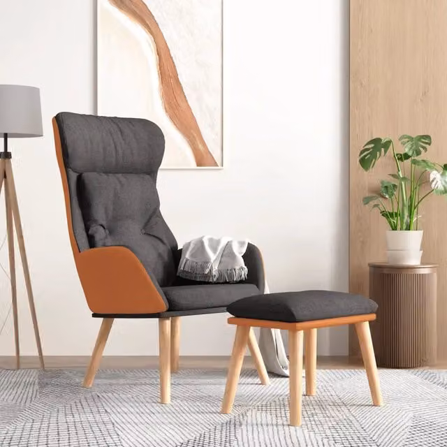 Poltrona Relax con Poggiapiedi vidaXL Grigia in Similpelle e Tessuto con Struttura in Metallo e Legno