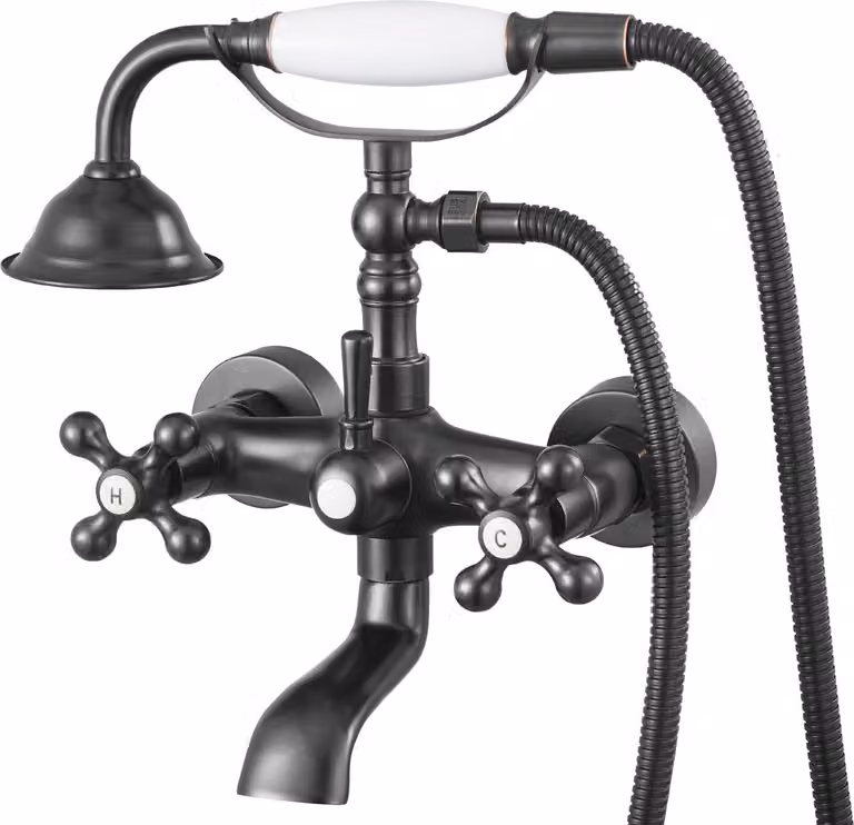 Rubinetteria per vasca da bagno - Rubinetteria a parete per vasca da bagno con piedini a zampa di leone - Con doccetta - Vintage - Bracci orientabili regolabili - Bocca girevole a 360° - Bronzo lucidato a olio