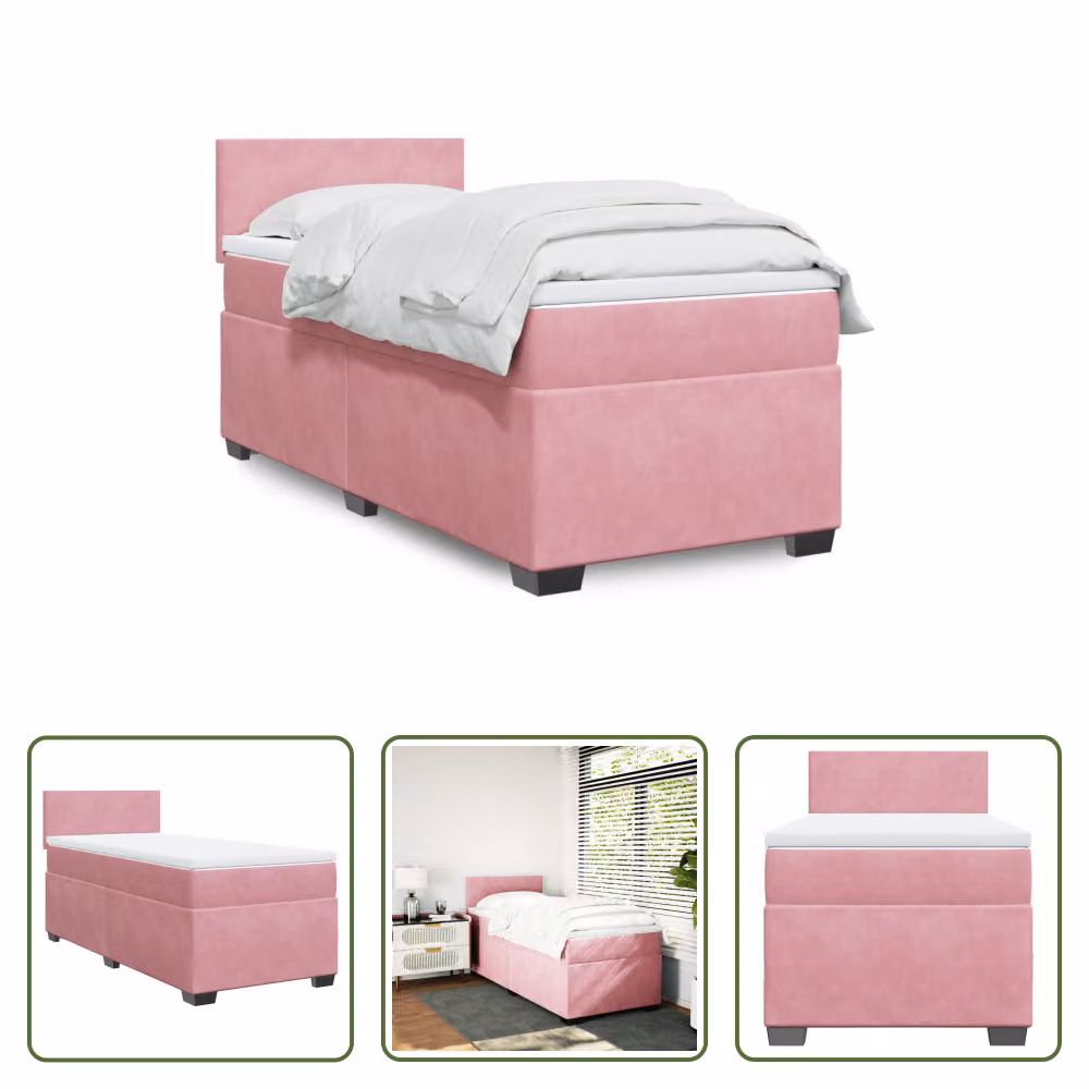 The Living Store Letto a molle con materasso Rosa 80x200 cm Velluto