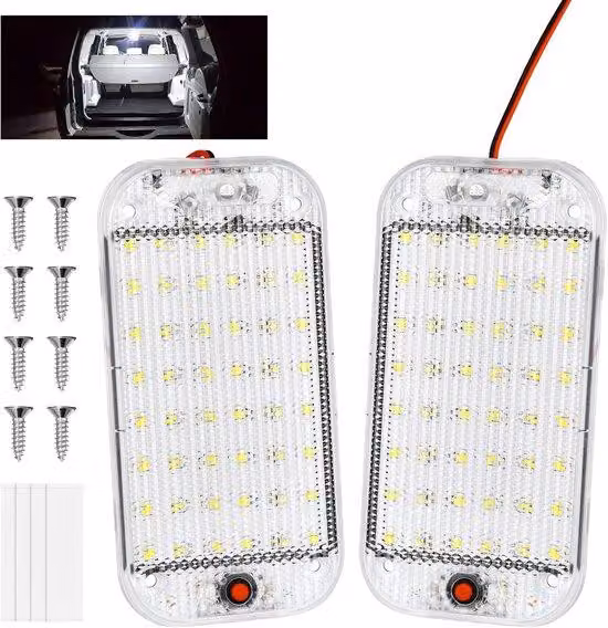 48 luci a LED automatiche, 2 pezzi, molto luminose, 800 lumen, 12 V, con interruttore, 6000 K, luce bianca, adatte per auto, camper, autobus, caravan, barche, forma quadrata