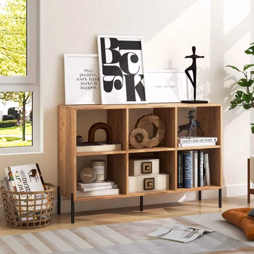 Scaffale a 6 cubi Design In in legno naturale e metallo marrone con ripiani regolabili e pannello posteriore L/P/H: 79.5 x 120 x 35 cm – 2