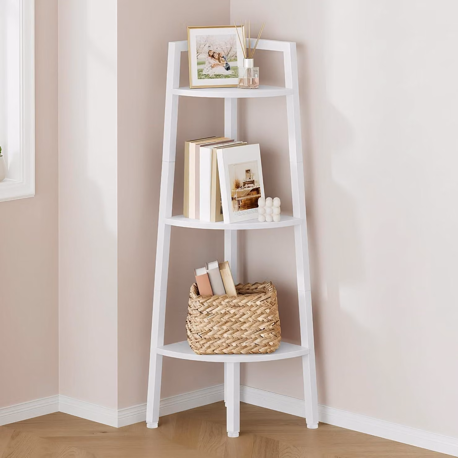 Scaffale a 3 ripiani, libreria, struttura in metallo, bianco, per soggiorno