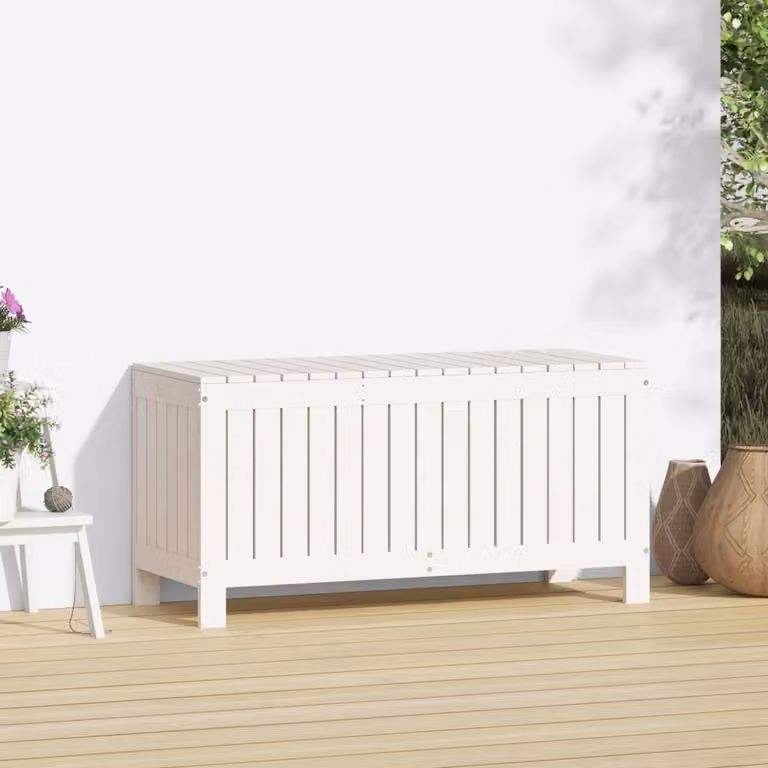 The Living Store Cassapanca da giardino bianca 108x42,5x54 cm in legno di pino massiccio