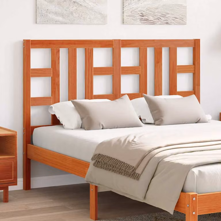Testiera per letto vidaXL in legno massello di pino color marrone cera con stile rustico, L: 140,5 cm, H: 100 cm, P: 8,5 cm