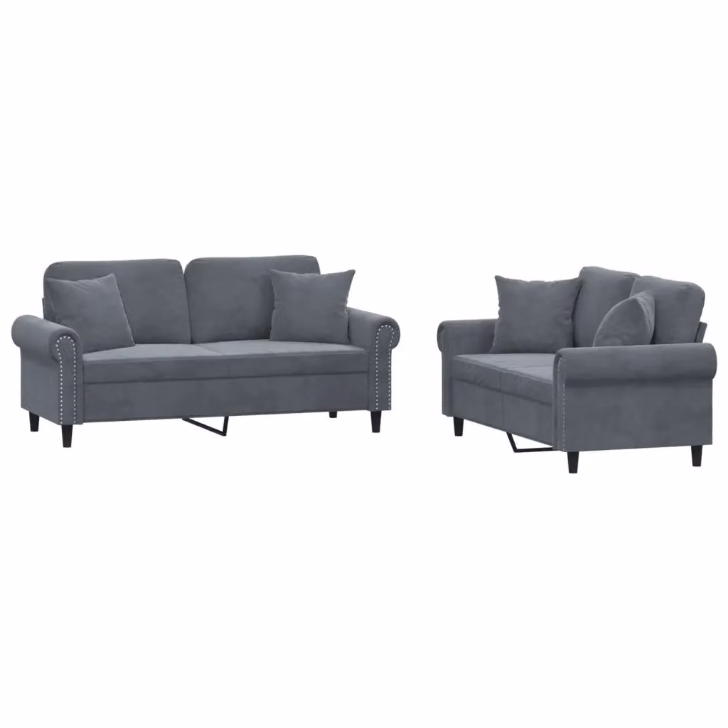 Set di 2 divani moderni vidaXL in velluto grigio con cuscini inclusi – 2
