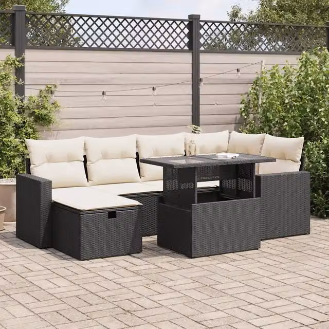 Set Divani da Giardino con Cuscini 7pz Nero Polyrattan 3327816