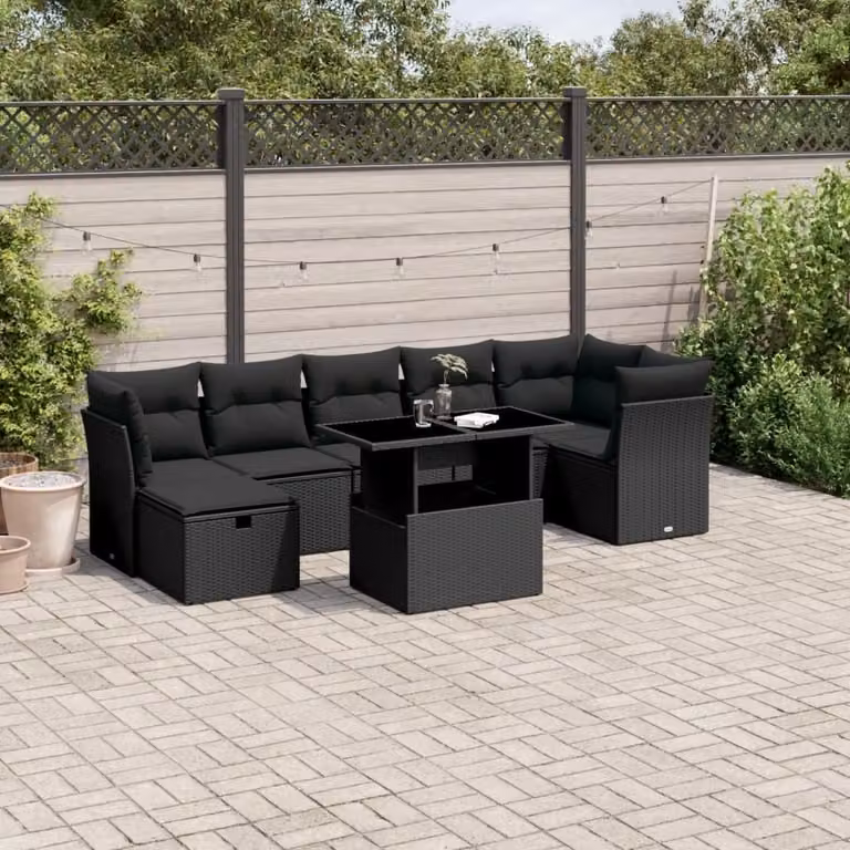 Maison Exclusive - Set da giardino 8 pezzi con cuscini in polyrattan nero