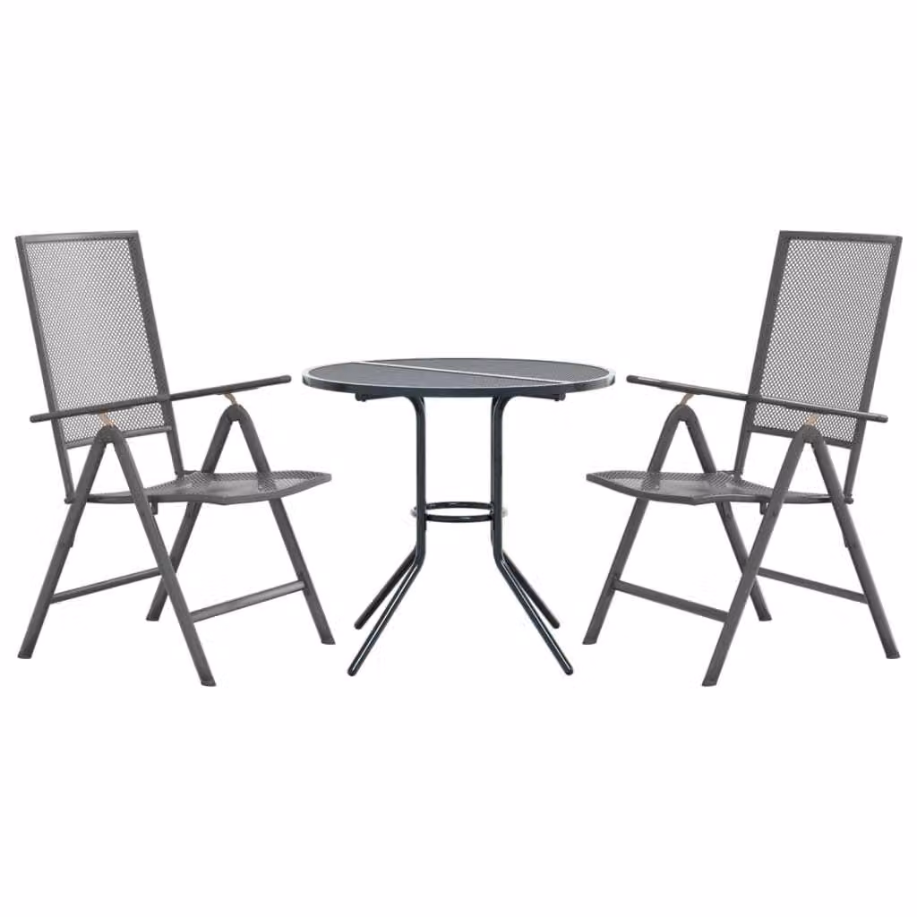 Set Sedie Giardino Reclinabili 3pz Antracite Acciaio Verniciato