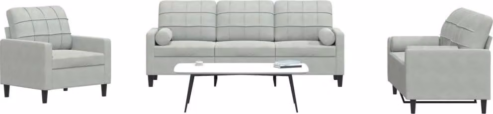 Maison Exclusive - Set divano 3 pezzi con cuscini e poggiatesta in velluto grigio chiaro
