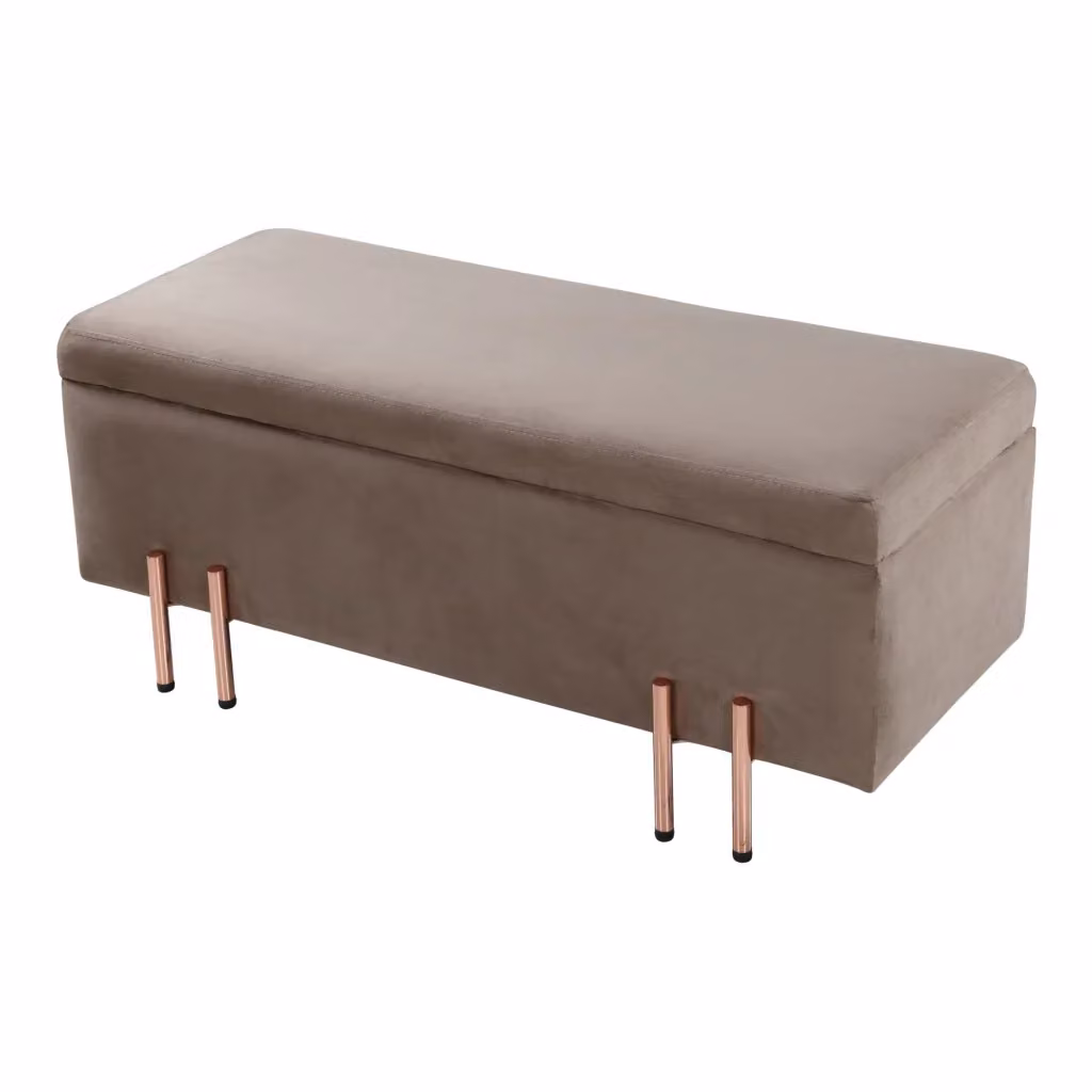Cassapanca Ottomana con Seduta Imbottita in Velluto Marrone en.casa L: 118 cm, P: 40 cm, H: 42 cm – 2