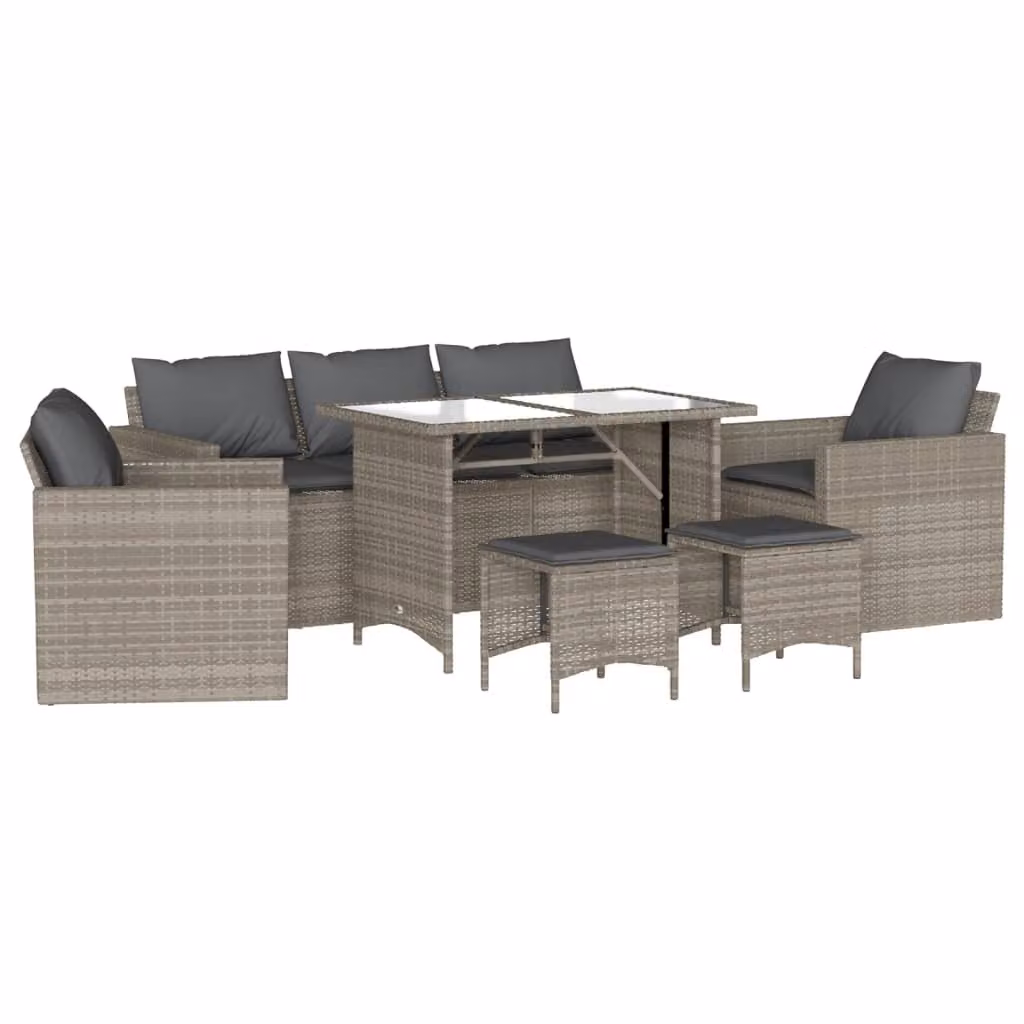 Set Divano da Giardino 6pz con Cuscini Grigio Chiaro Polyrattan