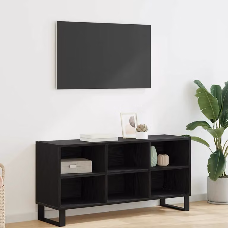 Mobile TV vidaXL moderno in legno e metallo nero e rovere, L 103,5 x P 30 x H 50 cm