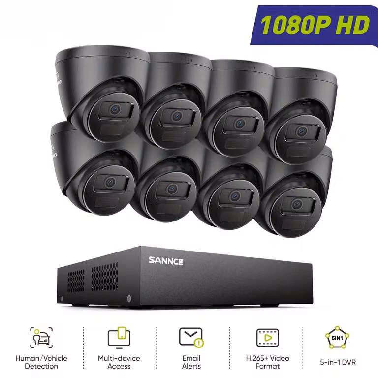 Kit di telecamere di sicurezza 1080p Full HD - Telecamera di sorveglianza - Telecamera di sicurezza - Telecamera CCTV - Telecamera a cupola