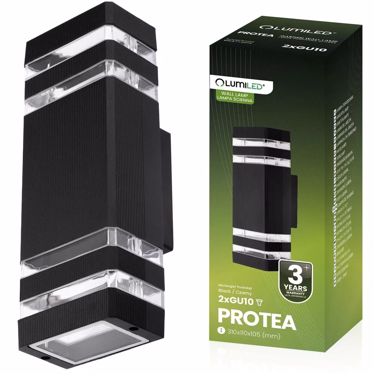 LUMILED lampada da parete per esterni lampada da parete per esterni LED GU10 applique da parete facciata terrazzo IP44 alluminio nero superiore e inferiore