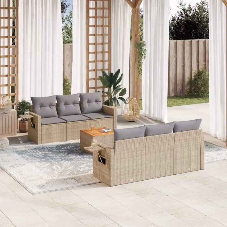Maison Exclusive - Set Divano da Giardino 7 pz con Cuscini Beige Misto Polyrattan