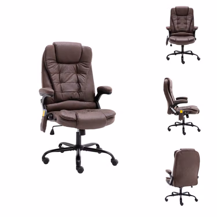 vidaXL Sedia da ufficio con funzione massaggio in pelle scamosciata marrone scuro - Sedie da ufficio
