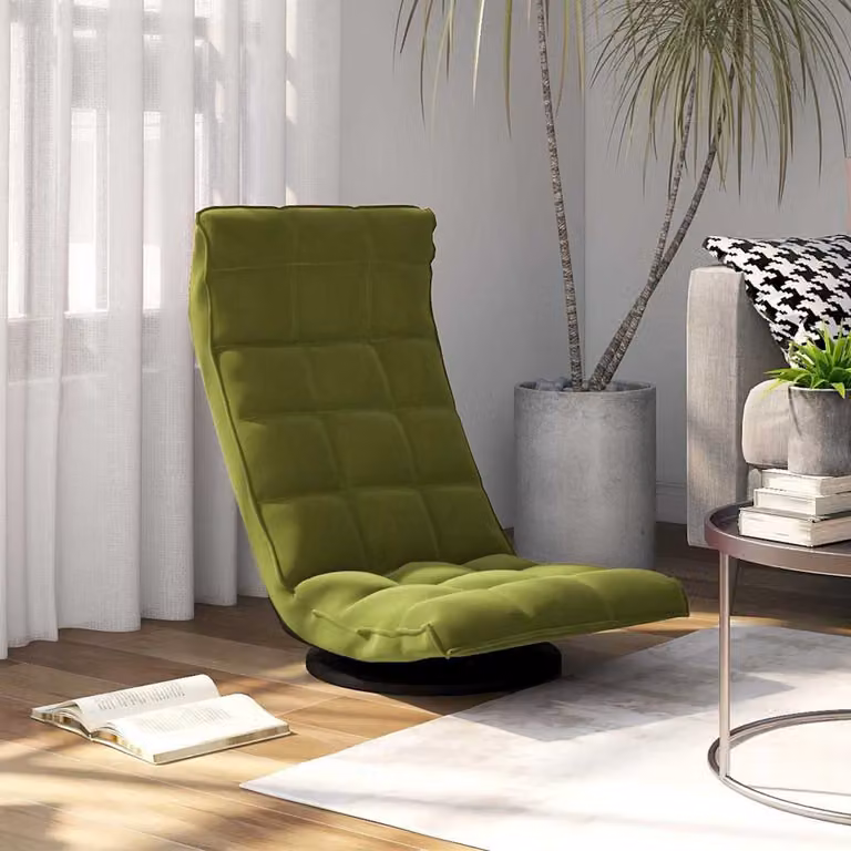 Sedia da pavimento girevole vidaXL in velluto verde chiaro con struttura in metallo e plastica