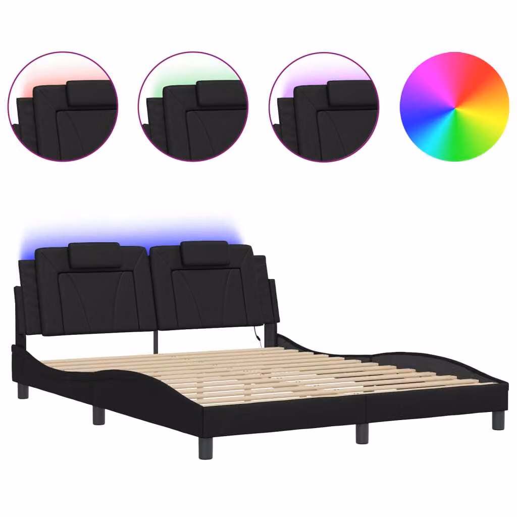 Giroletto Viana con LED senza Materasso Nero 160x200 cm
