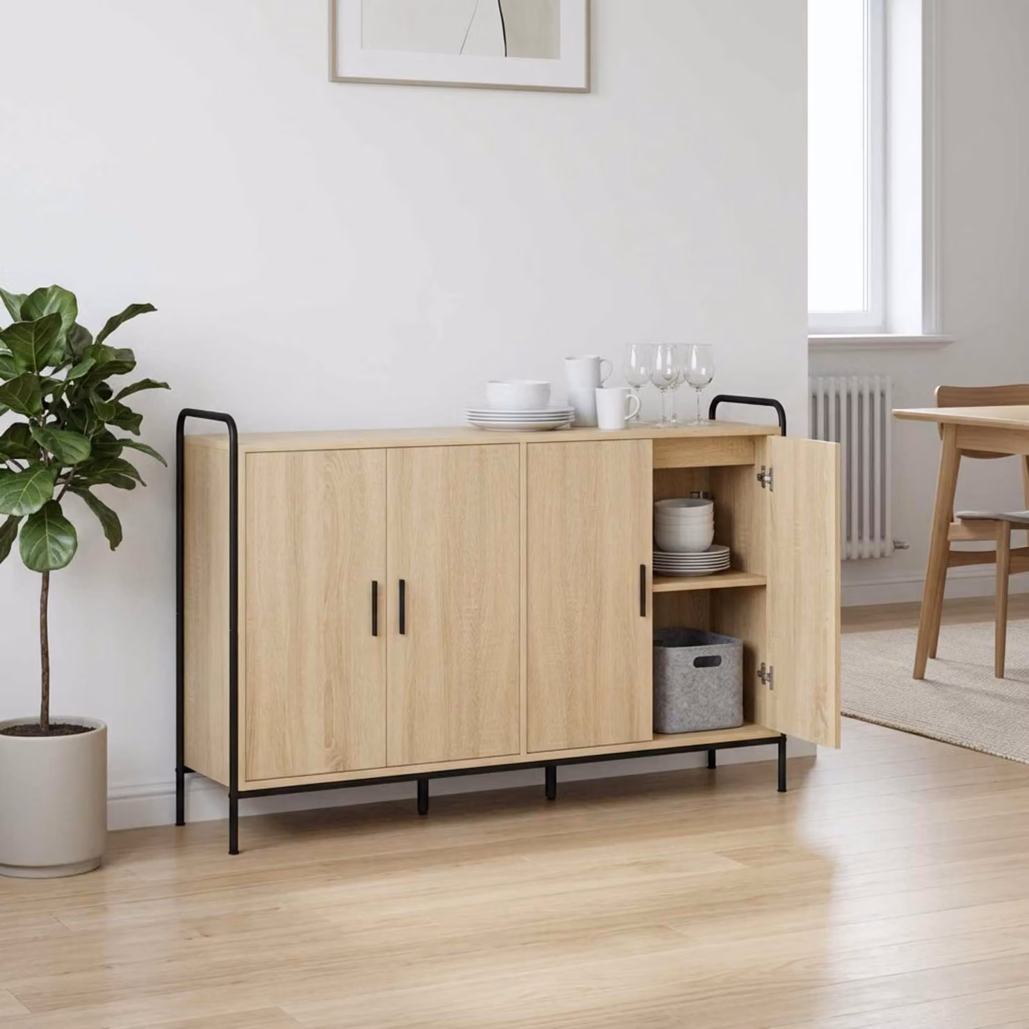Credenza moderna vidaXL in legno ingegnerizzato color rovere Sonoma, L: 97 cm, P: 33 cm, H: 81 cm
