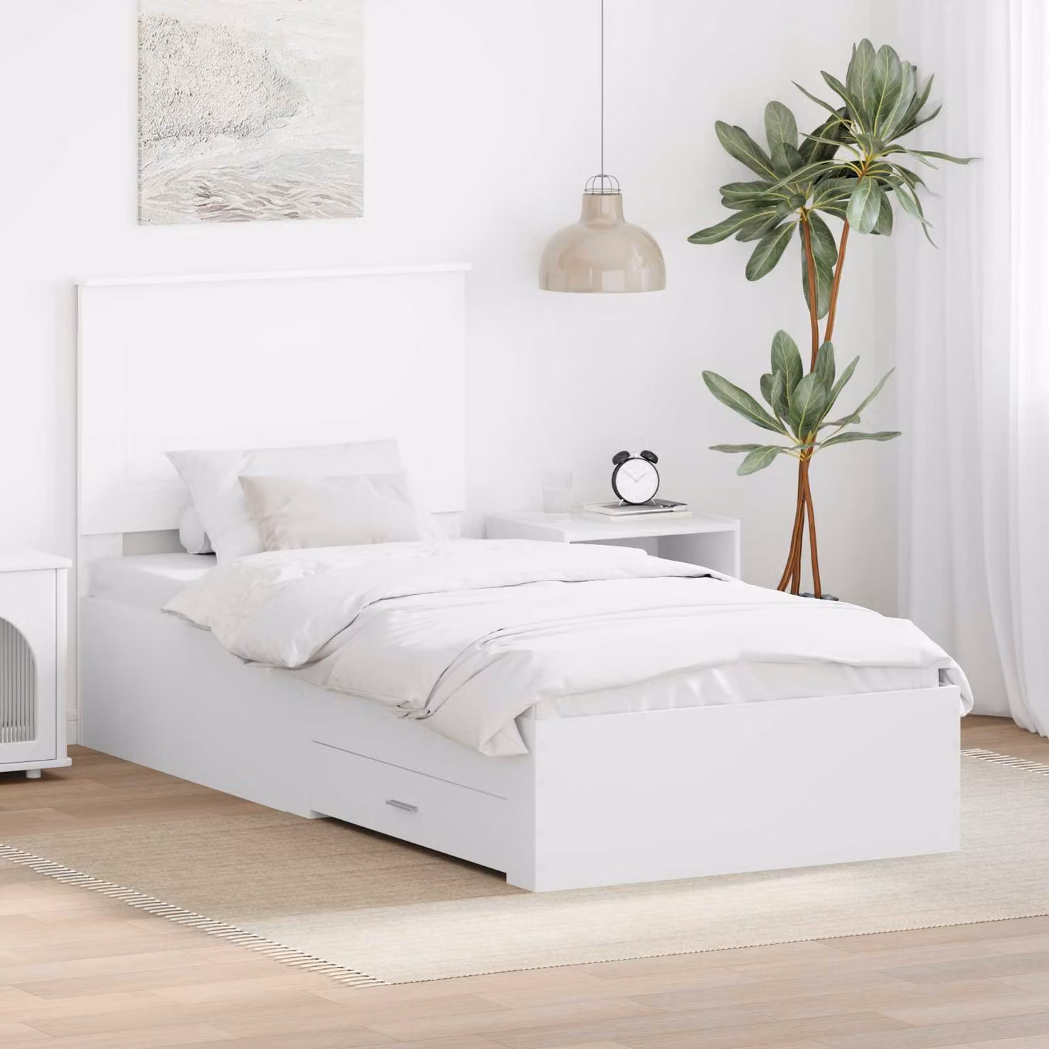 Struttura del letto moderna vidaXL in legno ingegnerizzato bianco con cassetti L/P/H: 190 x 90 x 93 cm