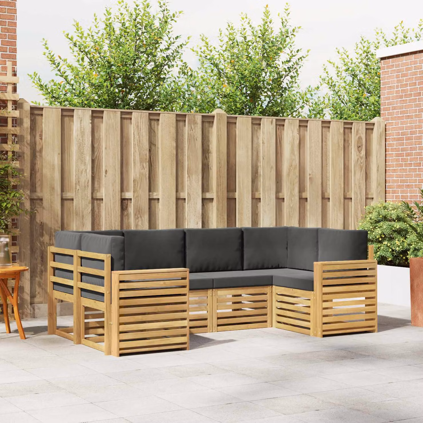 vidaXL Set di divani da esterno 6 pz in legno di acacia con cuscini Bianco e Antracite