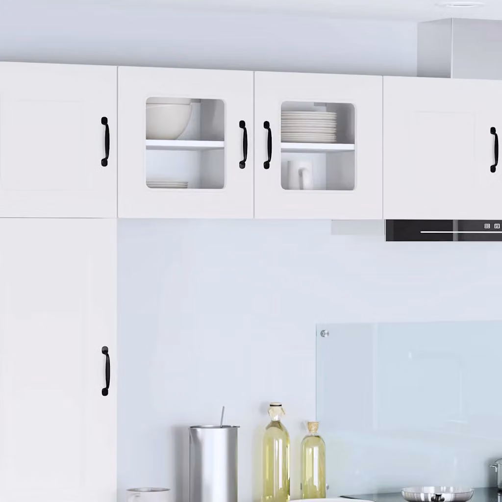 Mobile pensile da cucina moderno vidaXL con ante in vetro, colore bianco opaco, L: 165,52 cm, P: 40 cm, H: 31 cm