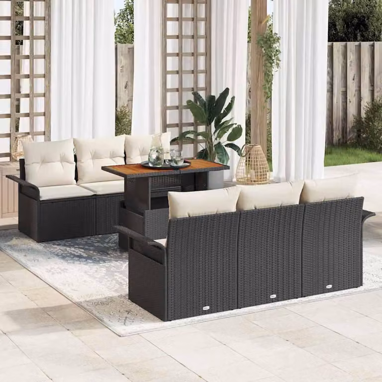 Maison Exclusive - Set da giardino composto da 7 pezzi, divano, in rattan sintetico nero