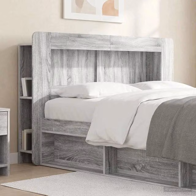 Testata del letto moderna vidaXL in legno ingegnerizzato grigio con ripiani laterali integrati L: 182 cm, H: 100 cm, P: 18,5 cm – 1