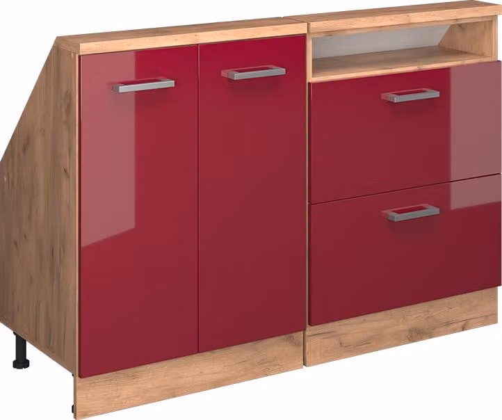 Mobile cucina sottotetto Vicco R-Line Rosso lucido 120 cm Set di 2, Model 58111