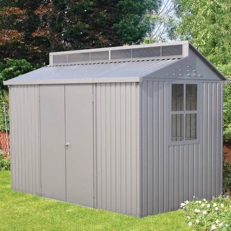 Casetta in alluminio Duramax grigia con doppia porta e finestra L/P/H: 323 x 243 x 235 cm – 2