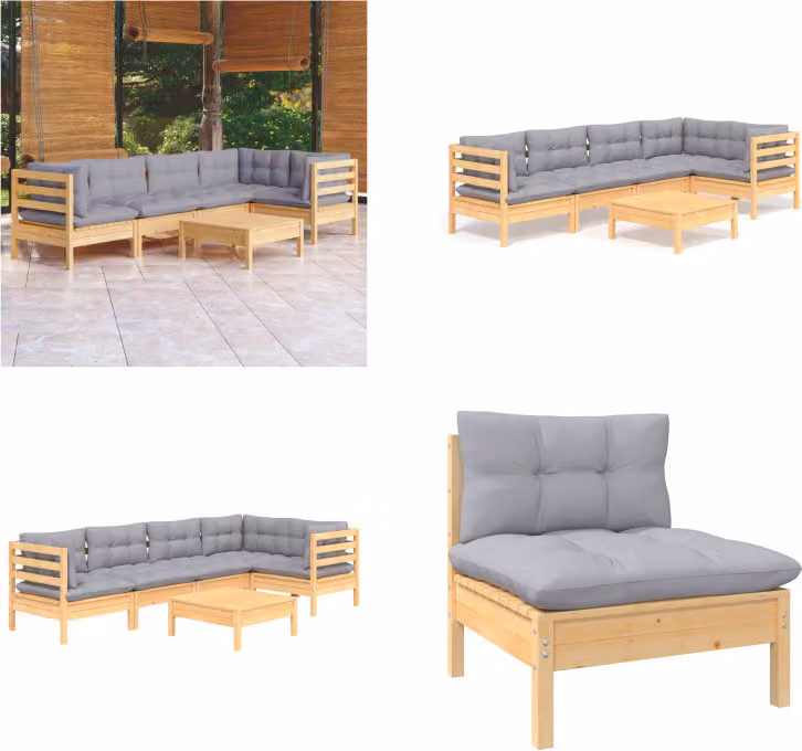 vidaXL set salotto da giardino 6 pezzi con cuscini grigi in legno di pino - Set salotto da giardino - Set salotto da giardino - Set mobili da giardino - Set mobili da giardino