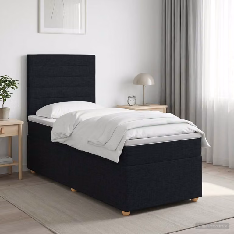 Letto box spring con materasso ibrido vidaXL in tessuto nero L/P: 100 x 200 cm