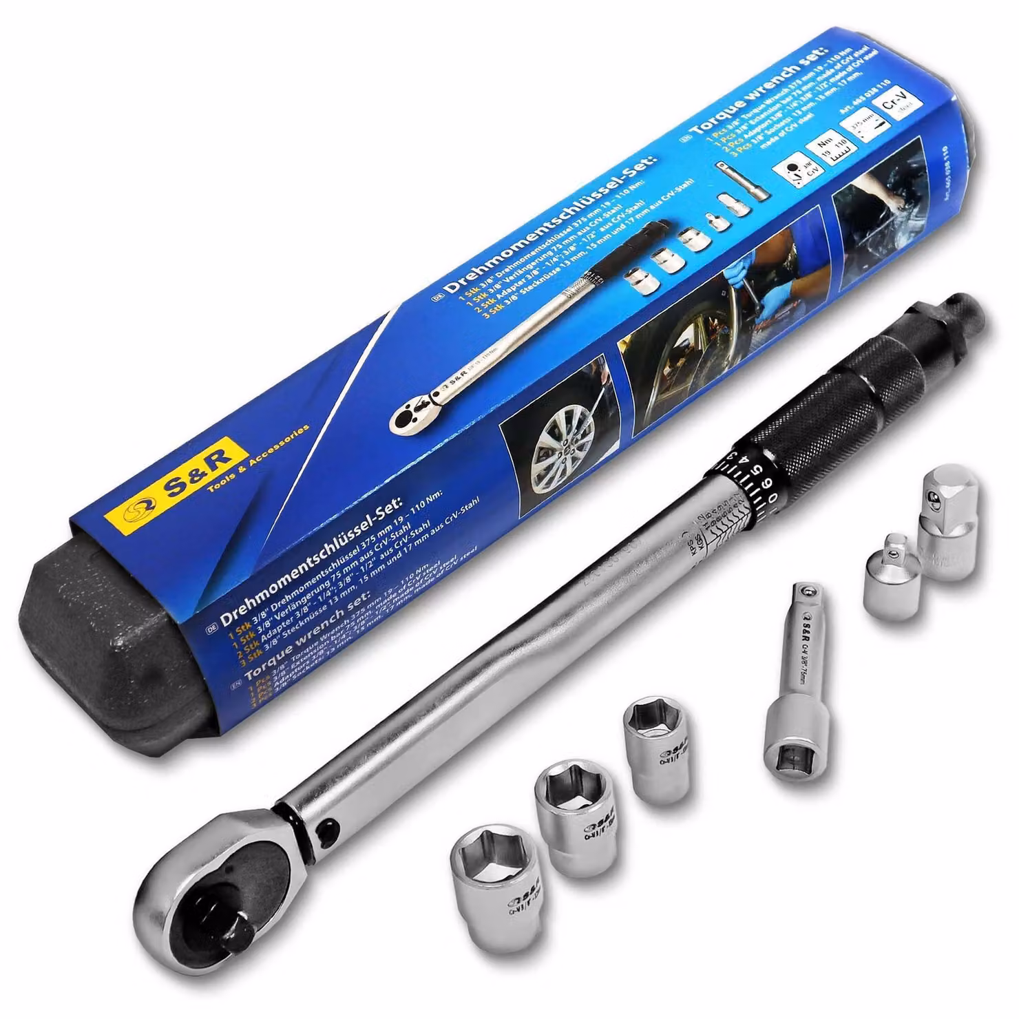 Set di chiavi a bussola da 3/8" con adattatori e 3 chiavi a Esagono