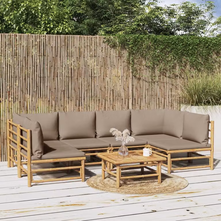 Set Salotto da Giardino vidaXL 7 Pezzi in Bambù con Cuscini Beige e Marrone