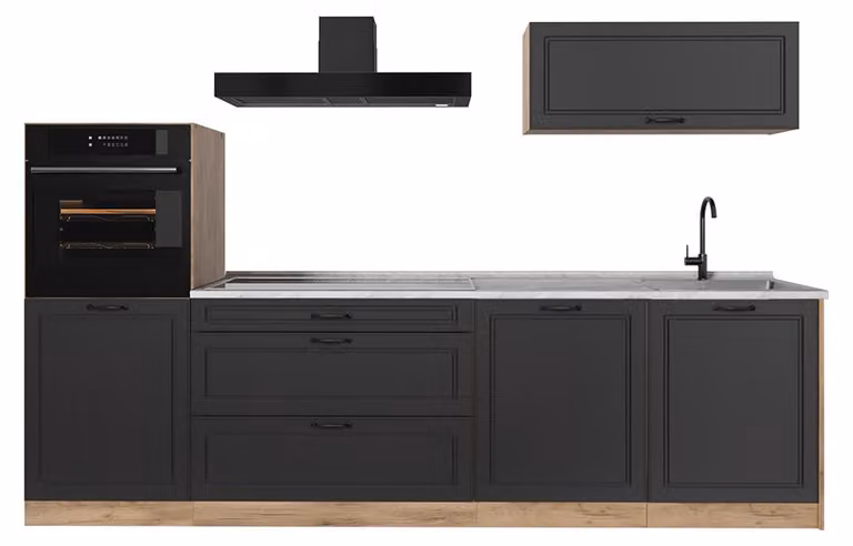 Cucina componibile Vicco R-Line Antracite country/Rovere dorato 280 cm piano di lavoro Marmo, Model 67984