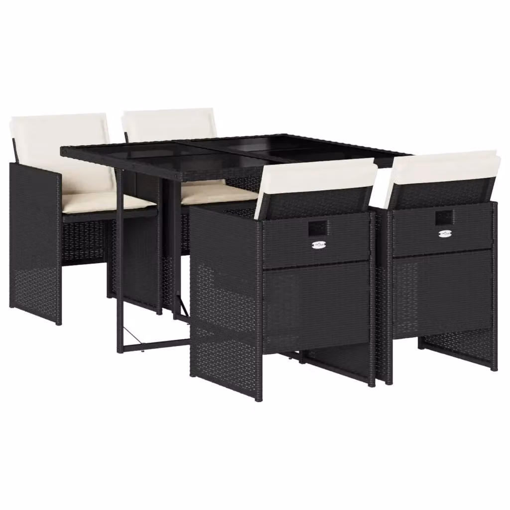 vidaXL Set da Pranzo da Giardino 5 pz in Polyrattan Nero con Piano in Vetro – 2