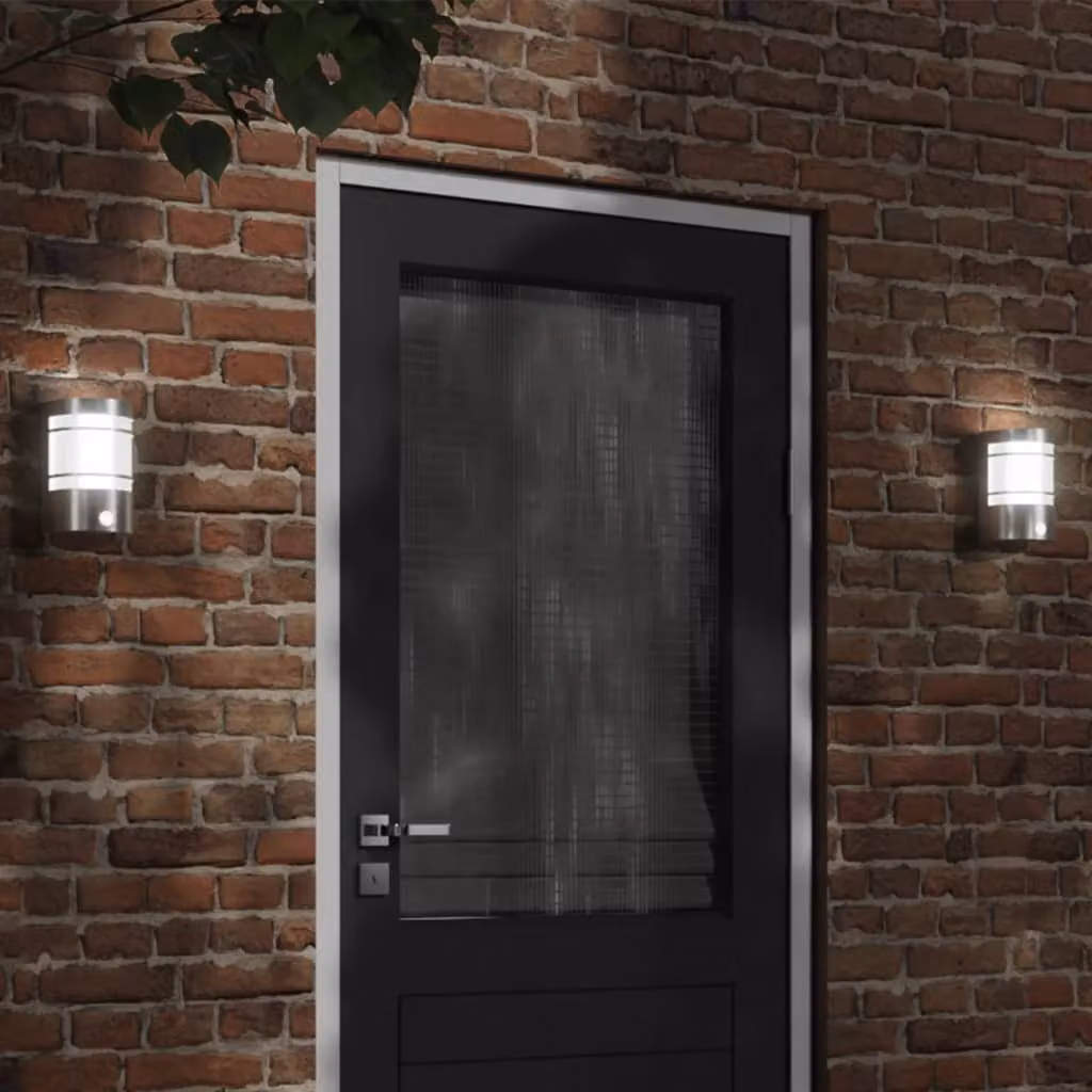 Set di 2 applique da esterno vidaXL in acciaio inox e vetro color argento con sensore di movimento e protezione IP44