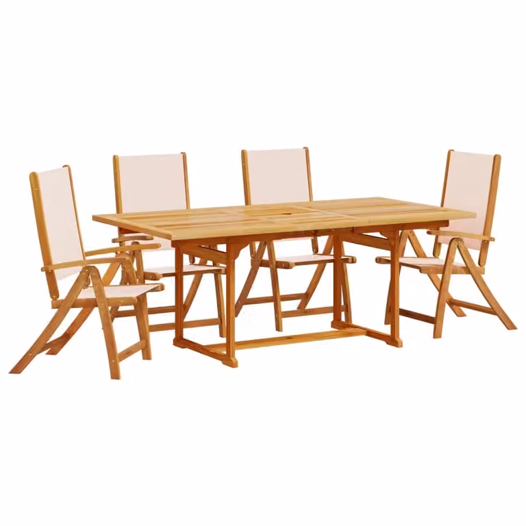 Set Pranzo da Giardino 5pz Legno Massello di Acacia e Textilene