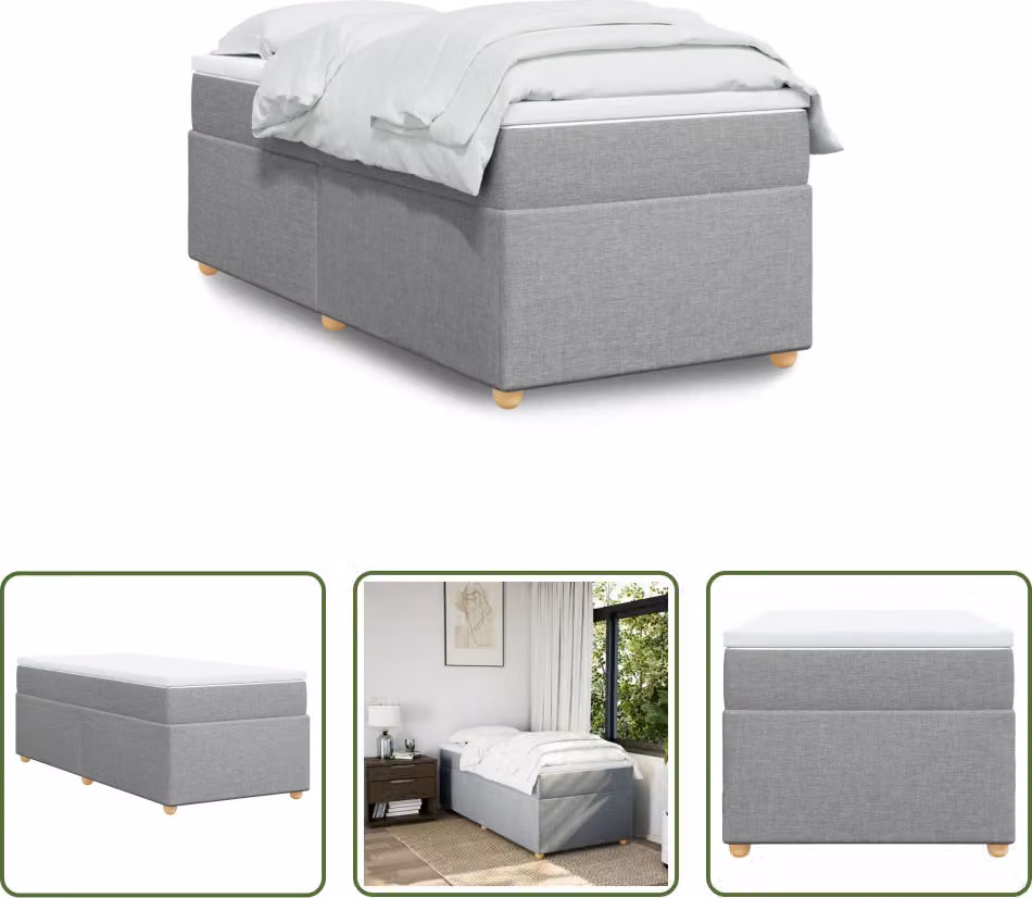 The Living Store Letto a molle con materasso grigio chiaro 90x190 cm in tessuto