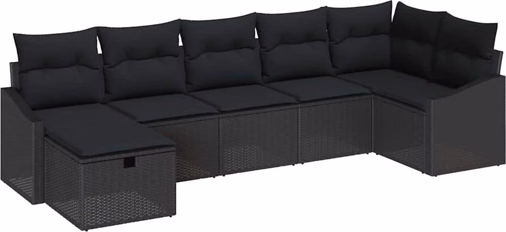 Set di divani con cuscino con archiviazione Nero polyrattan