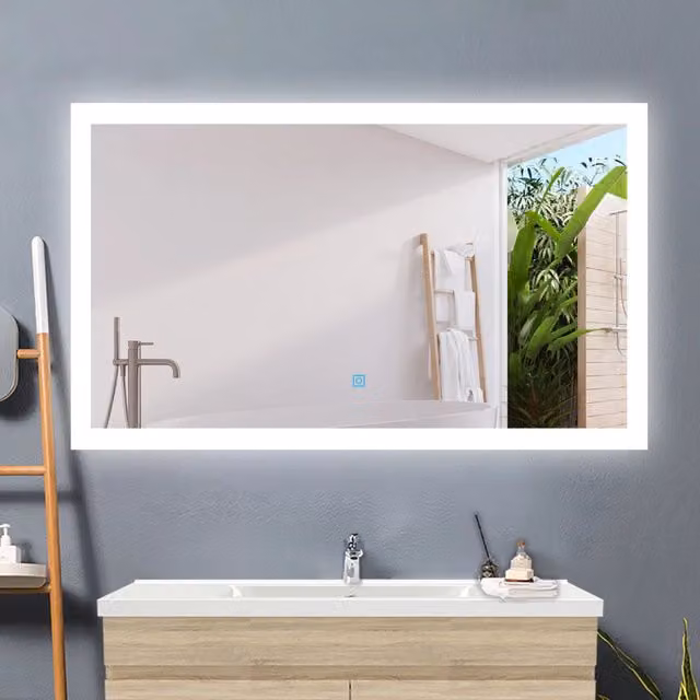 AICA Specchio da bagno rettangolare con LED bianco, funzione anti-appannamento, touch switch e regolazione luminosità, L: 60 cm, P: 50 cm