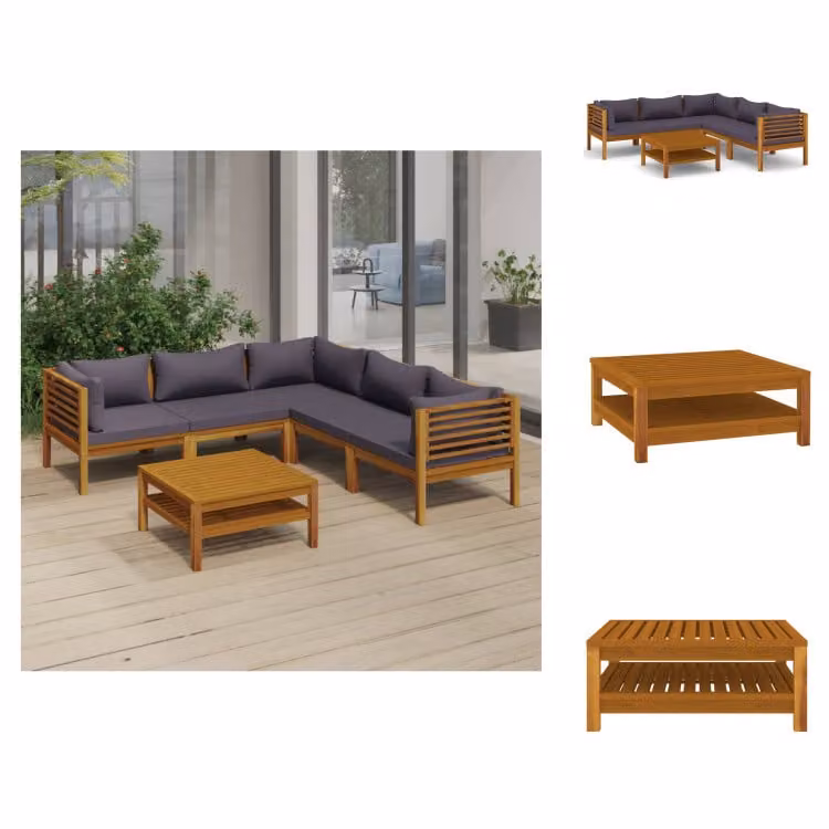 vidaXL Set di 6 pezzi per salotto da giardino con cuscino in legno massiccio di acacia - Set di mobili da giardino