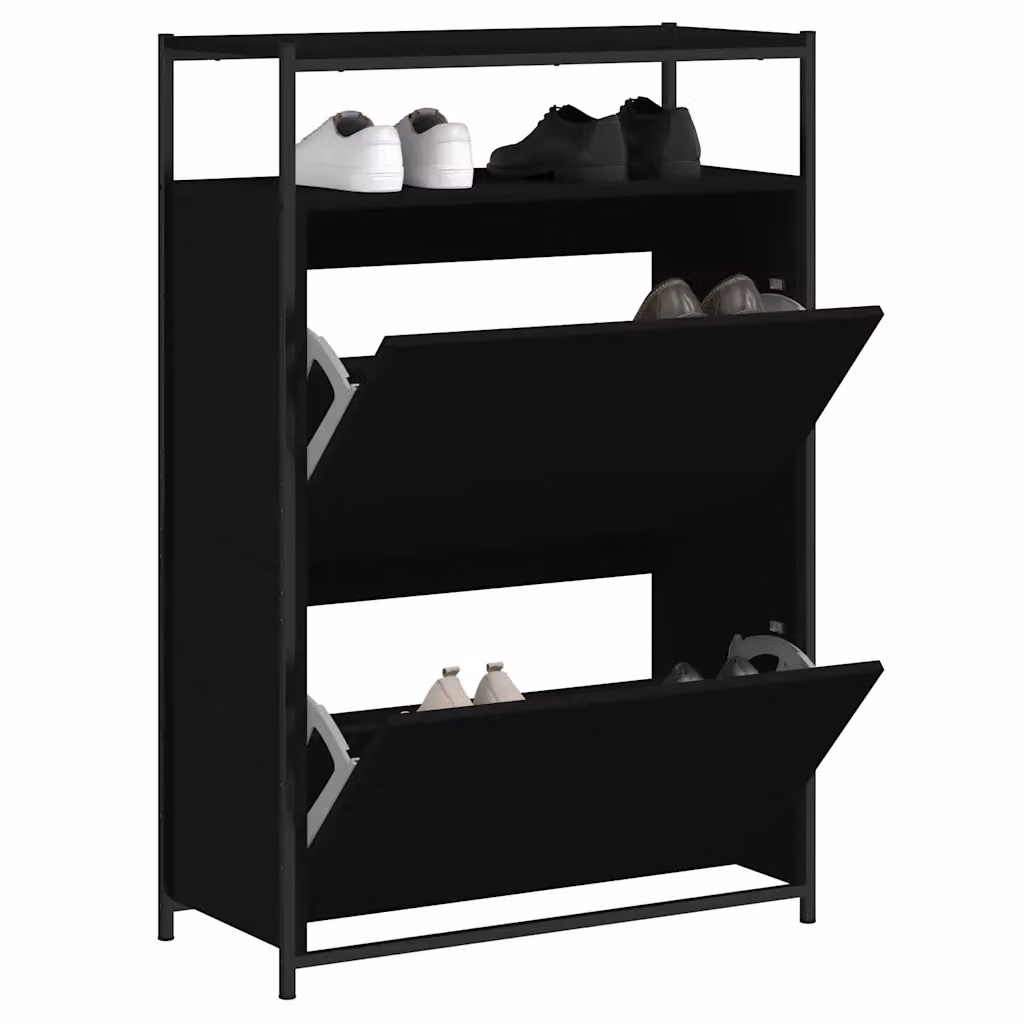 Mobile porta scarpe moderno vidaXL nero con scomparti basculanti e ripiani interni L: 75 cm, P: 34 cm, H: 112 cm
