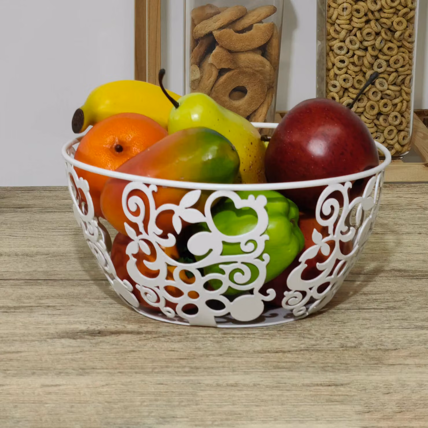 Centrotavola GUSTO CASA in metallo bianco, forma tonda, Diametro: 24 cm, Altezza: 12 cm – 2